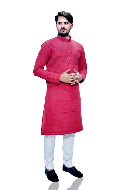 Men's Red Cotton Khadi Kurta Pajama Set