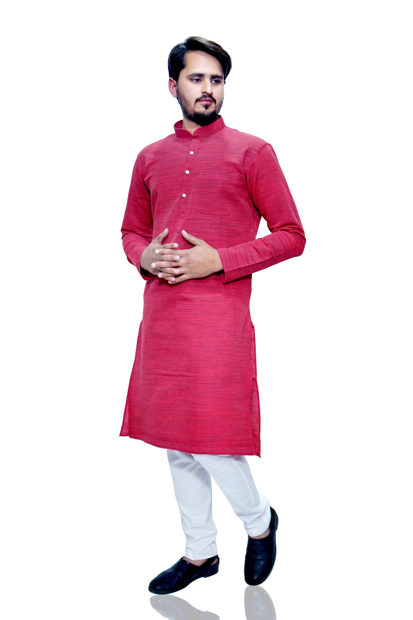 Men's Red Cotton Khadi Kurta Pajama Set