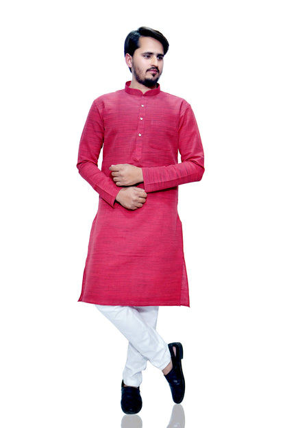 Men's Red Cotton Khadi Kurta Pajama Set