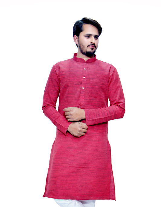 Men's Red Cotton Khadi Kurta