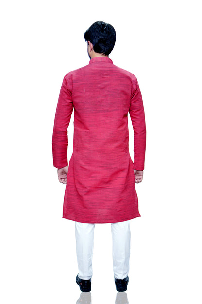Men's Red Cotton Khadi Kurta Pajama Set