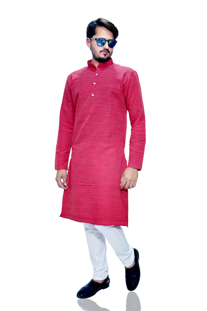Men's Red Cotton Khadi Kurta Pajama Set