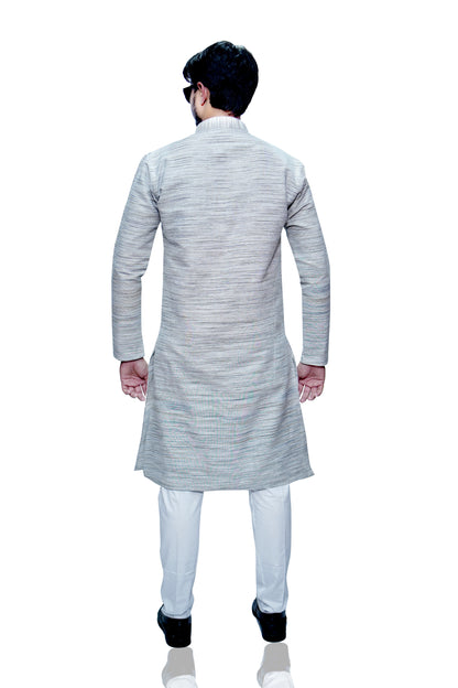 Men's Light Grey Cotton Khadi Kurta Pajama Set