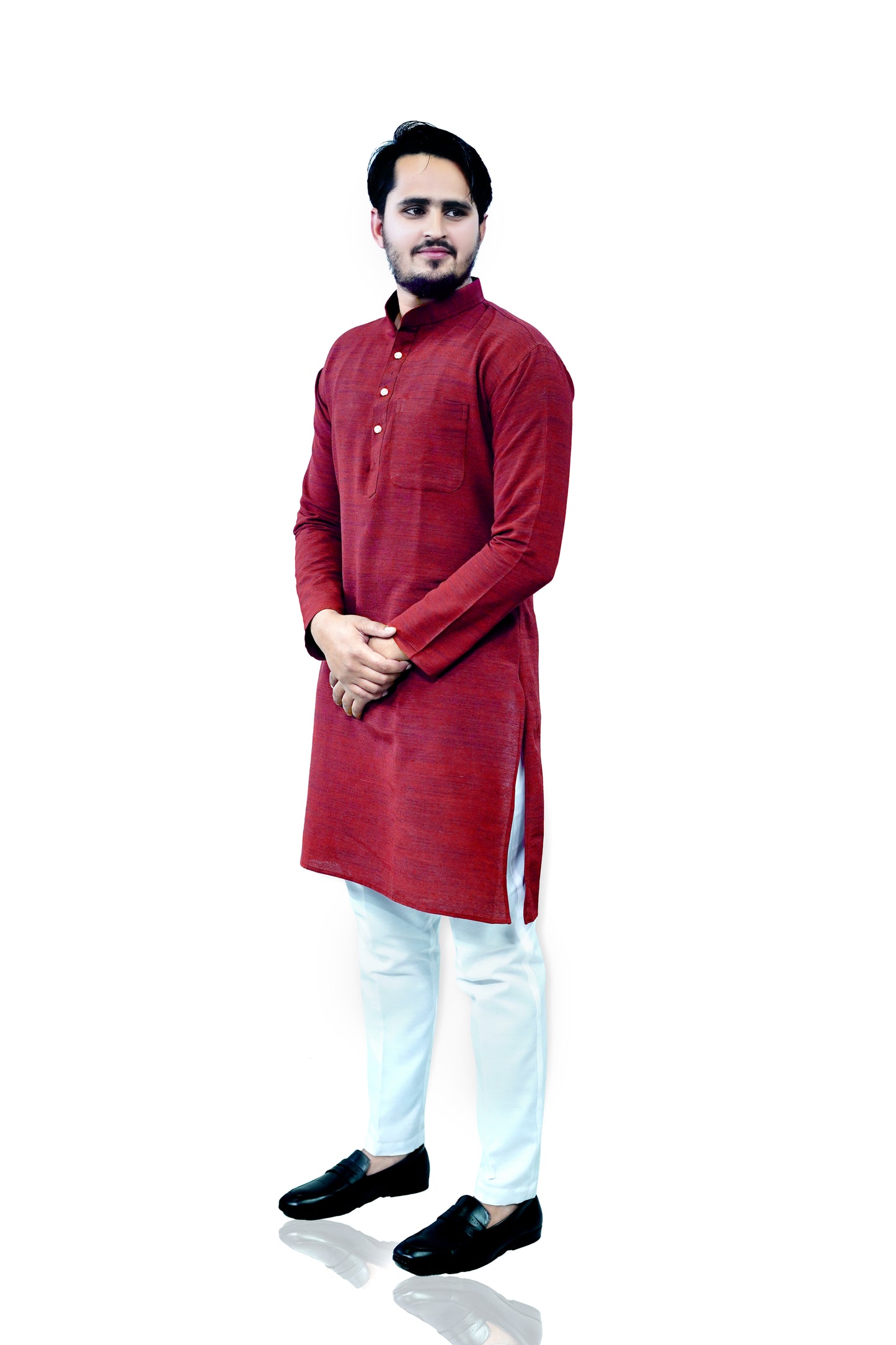 Men's Maroon Cotton Khadi Kurta Pajama Set