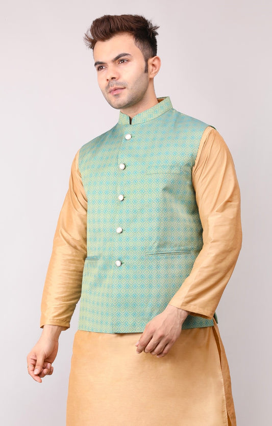 Men's Jawahar cut || Modi Jacket || Nehru Jacket Waist Coat || Vest Ethnic Wear Sea Green
