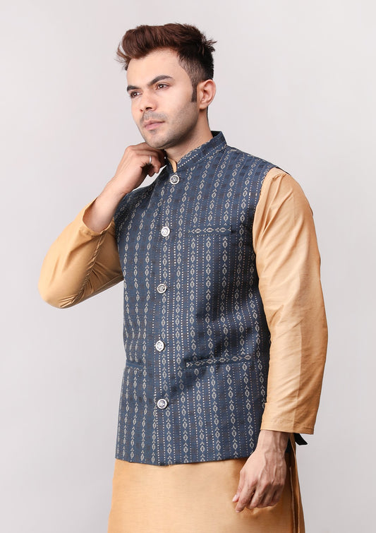 Men's Jawahar cut || Modi Jacket || Nehru Jacket Waist Coat || Vest Ethnic Wear Dark Blue Gold