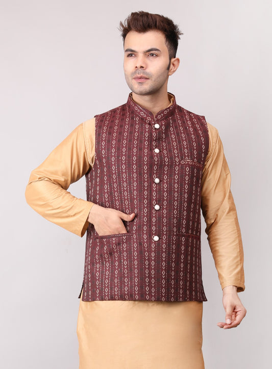 Men's Jawahar cut || Modi Jacket || Nehru Jacket Waist Coat || Vest Ethnic Wear Maroon Gold