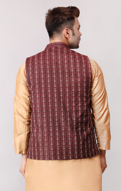 Men's Jawahar cut || Modi Jacket || Nehru Jacket Waist Coat || Vest Ethnic Wear Maroon Gold