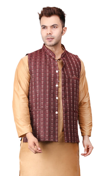 Men's Jawahar cut || Modi Jacket || Nehru Jacket Waist Coat || Vest Ethnic Wear Maroon Gold