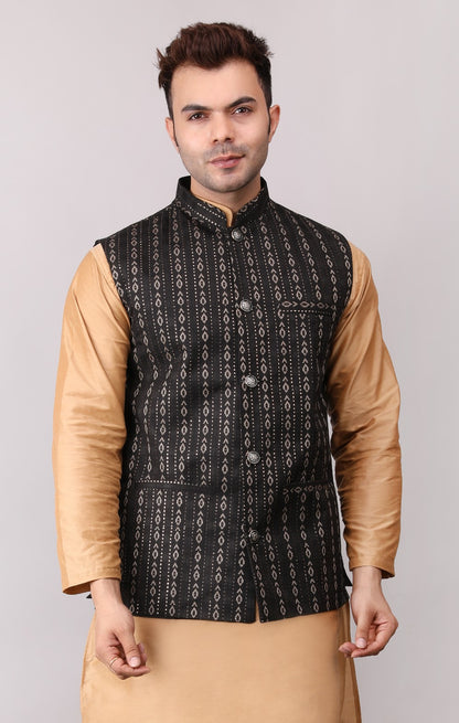 Men's Jawahar cut || Modi Jacket || Nehru Jacket Waist Coat || Vest Ethnic Wear Black Gold
