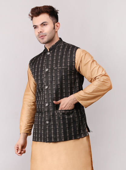 Men's Jawahar cut || Modi Jacket || Nehru Jacket Waist Coat || Vest Ethnic Wear Black Gold