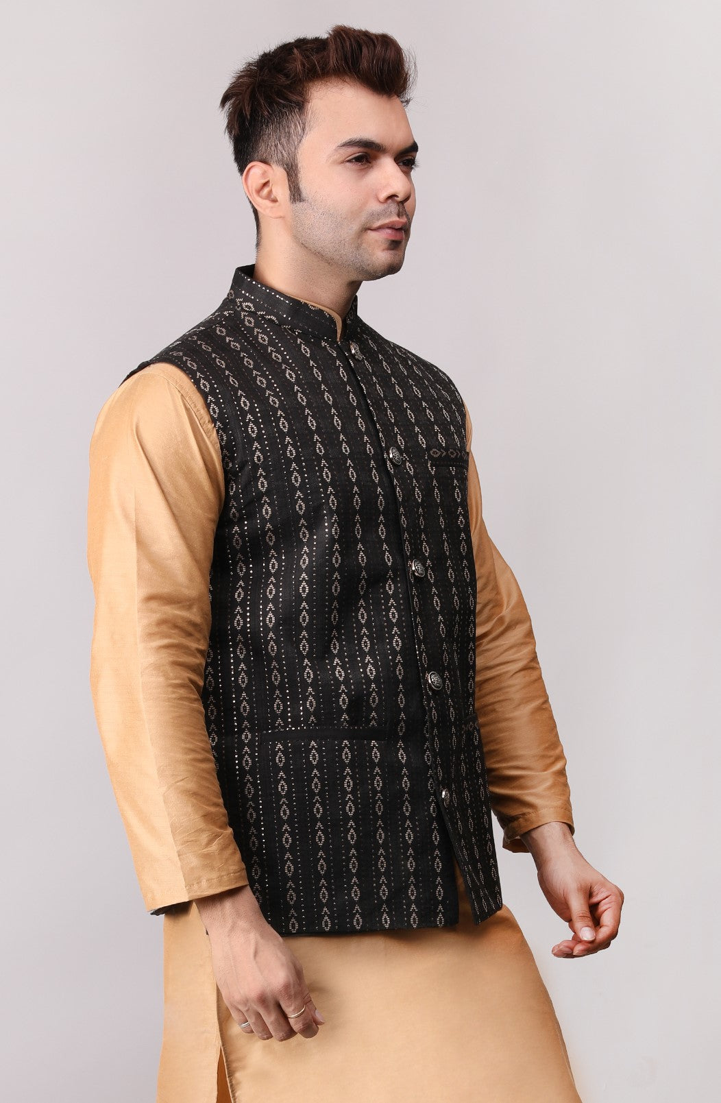 Men's Jawahar cut || Modi Jacket || Nehru Jacket Waist Coat || Vest Ethnic Wear Black Gold
