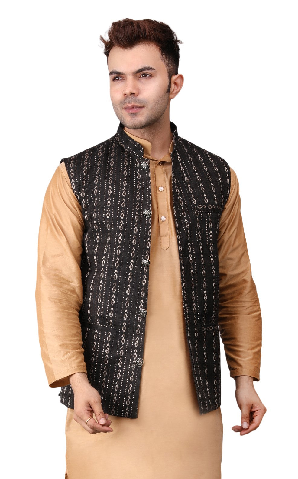 Men's Jawahar cut || Modi Jacket || Nehru Jacket Waist Coat || Vest Ethnic Wear Black Gold