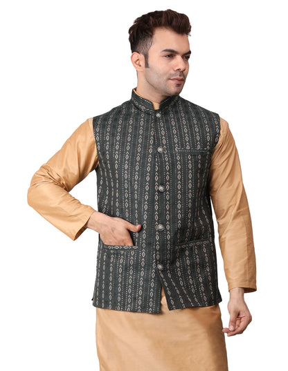 Men's Jawahar cut || Modi Jacket || Nehru Jacket Waist Coat || Vest Ethnic Wear Dark Green Gold