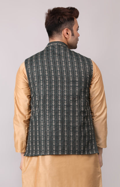 Men's Jawahar cut || Modi Jacket || Nehru Jacket Waist Coat || Vest Ethnic Wear Dark Green Gold