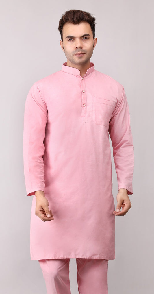 Men's Plain Pink Cotton Kurta