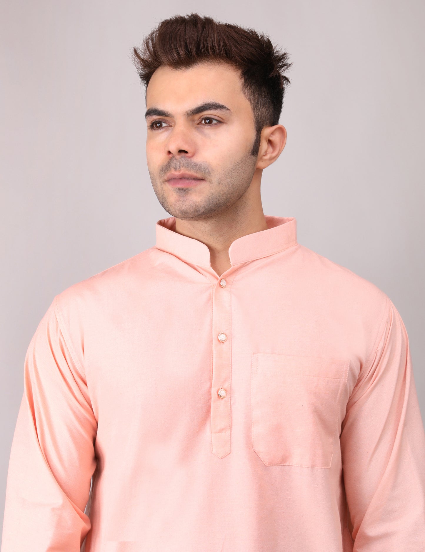 Men's Plain Peach Cotton Kurta Pajama Set