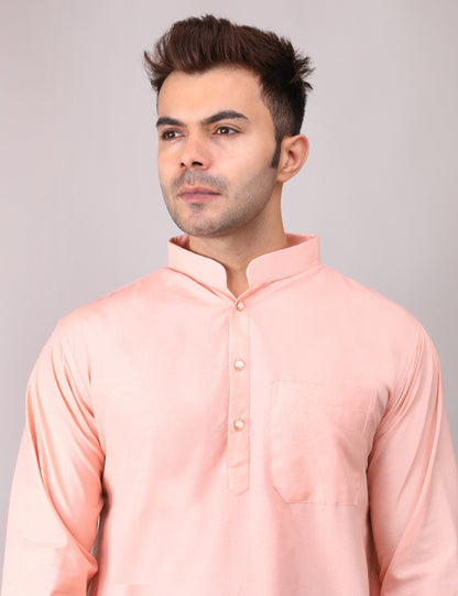 Men's Plain Peach Cotton Kurta Pajama Set