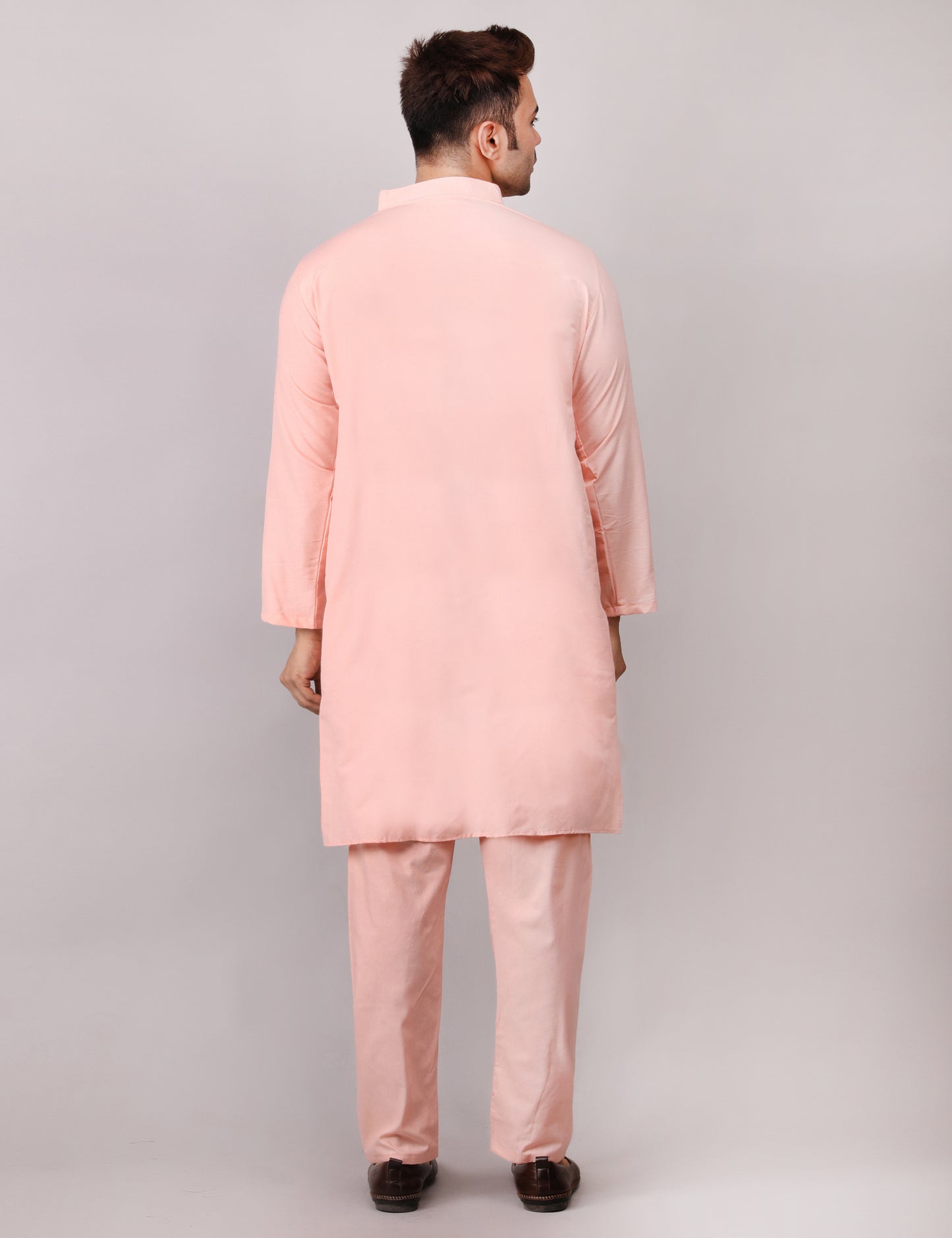 Men's Plain Peach Cotton Kurta Pajama Set