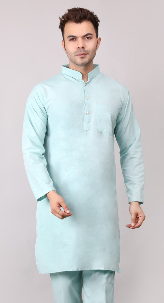 Men's Plain Light Green Cotton Kurta