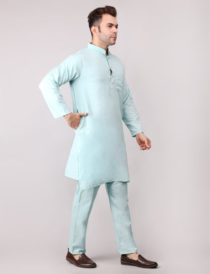 Men's Plain Light Green Cotton Kurta Pajama Set