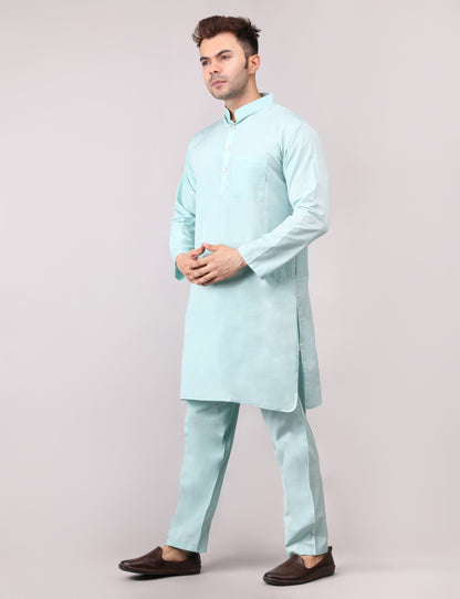 Men's Plain Light Green Cotton Kurta Pajama Set