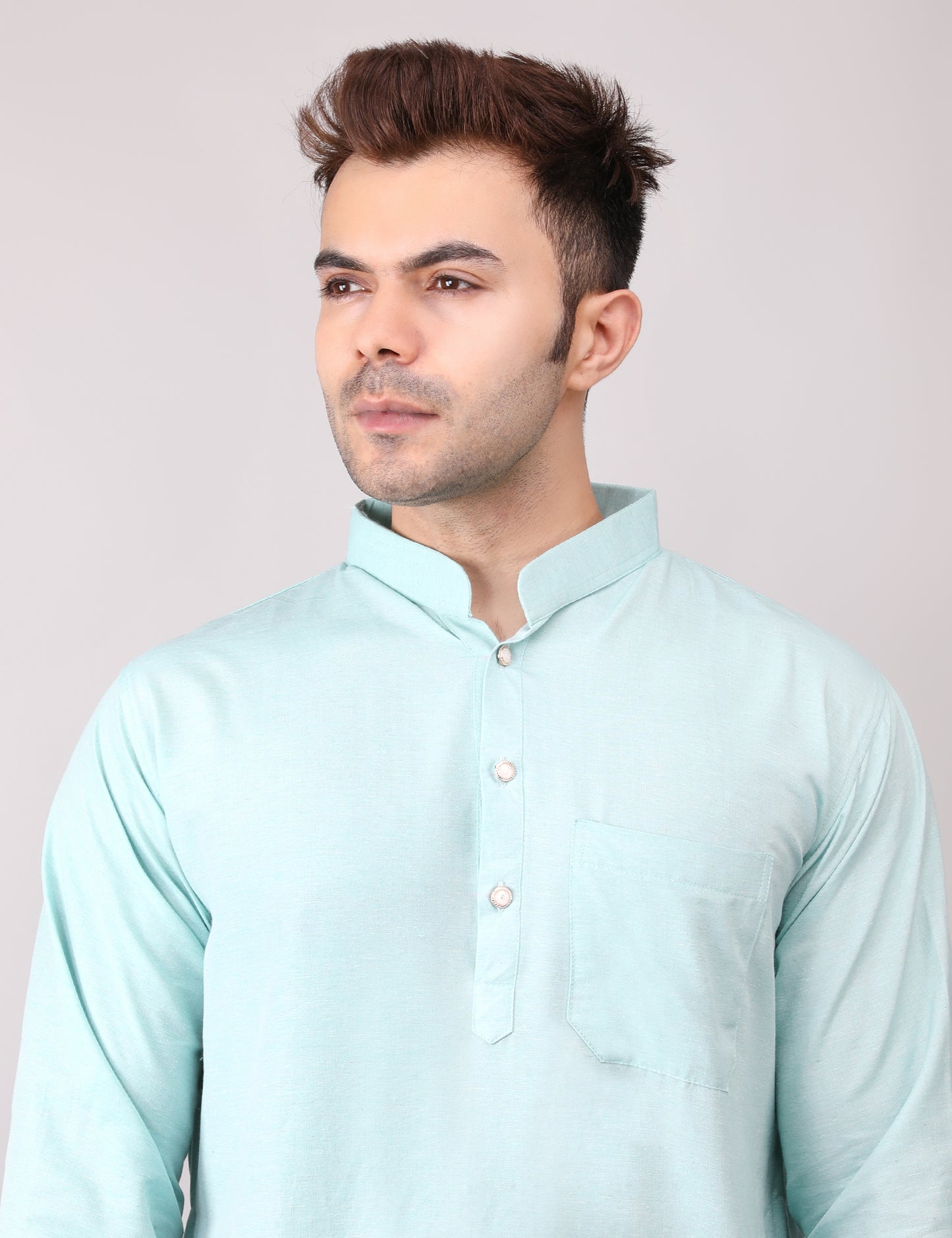 Men's Plain Light Green Cotton Kurta Pajama Set