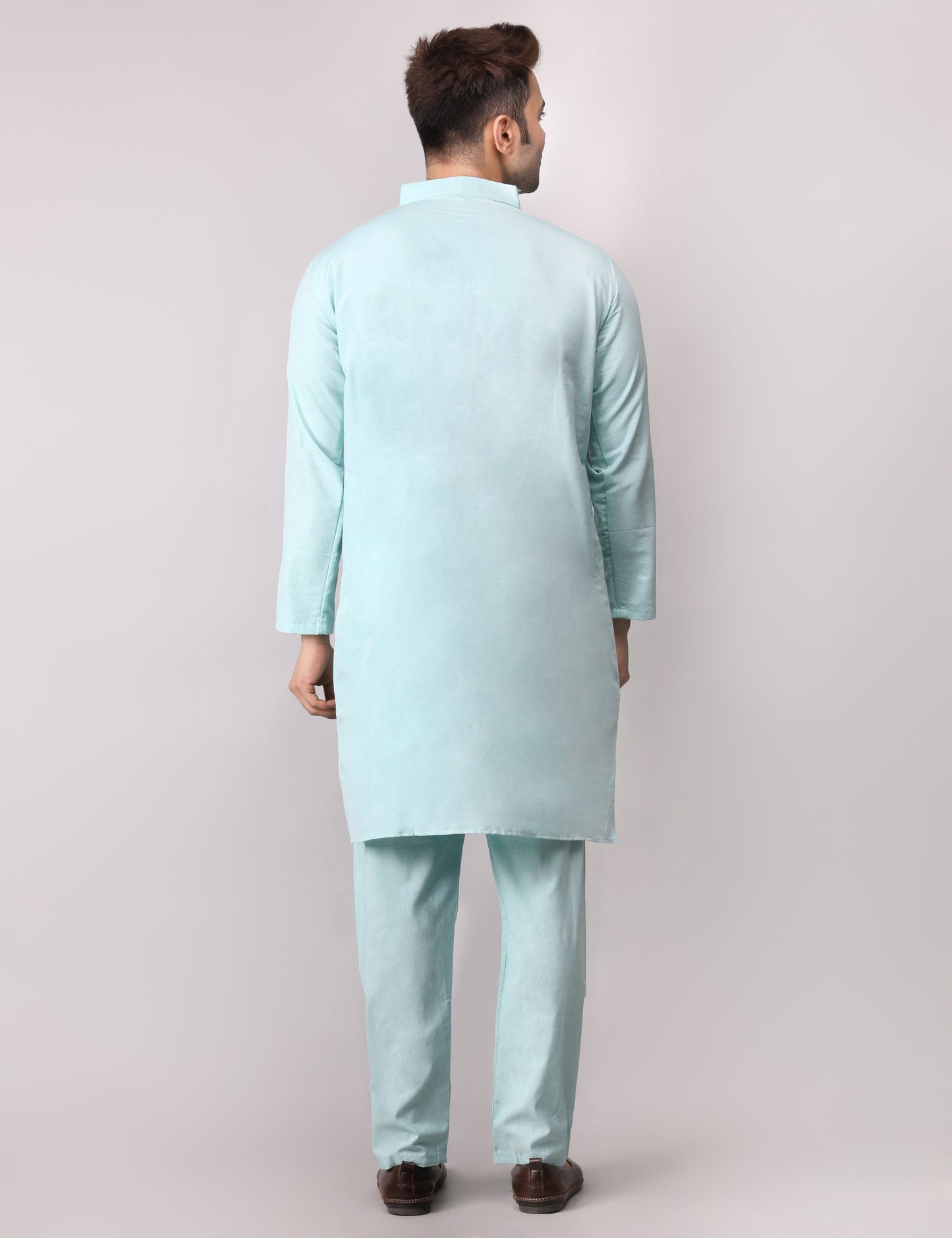 Men's Plain Light Green Cotton Kurta Pajama Set