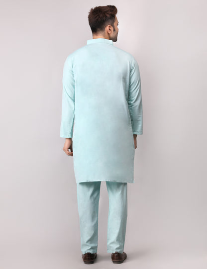 Men's Plain Light Green Cotton Kurta Pajama Set