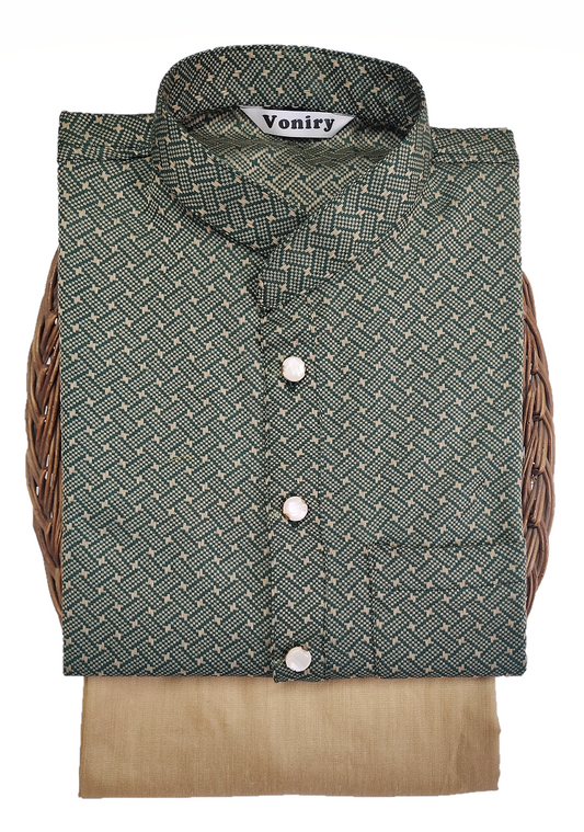 Men Royal Green Regular Full Sleeve Silk Cotton Kurta with Golden Pajama Set