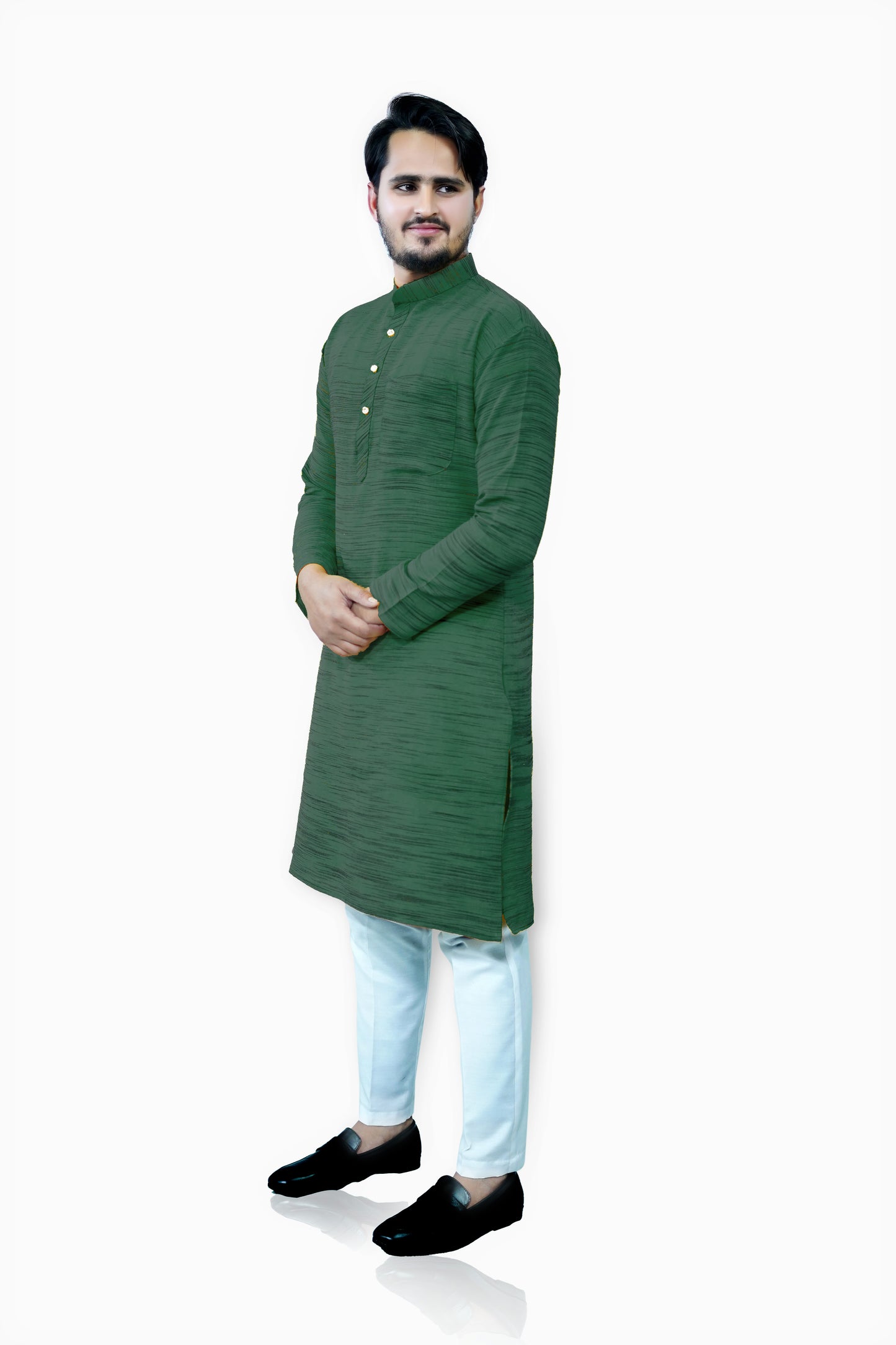 Men's Dark Green Cotton Khadi Kurta Pajama Set