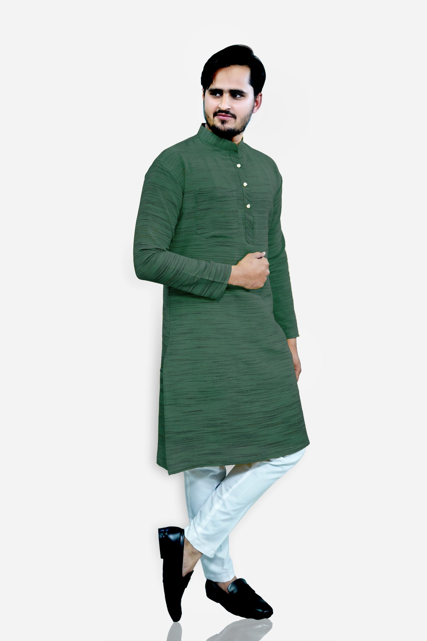 Men's Dark Green Cotton Khadi Kurta Pajama Set