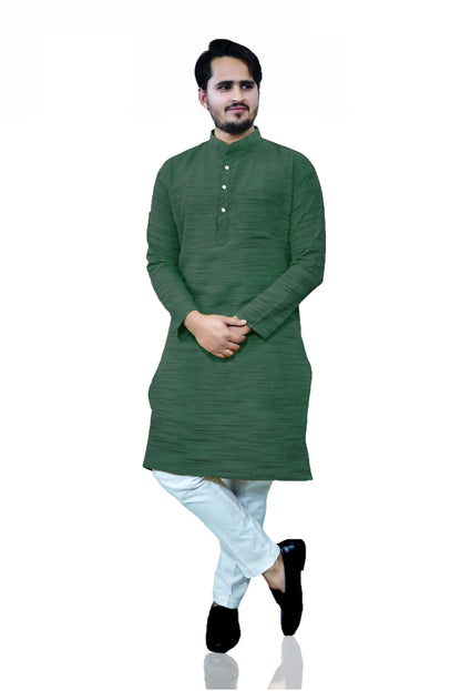 Men's Dark Green Cotton Khadi Kurta Pajama Set