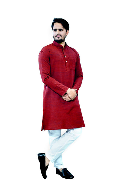Men's Maroon Cotton Khadi Kurta Pajama Set