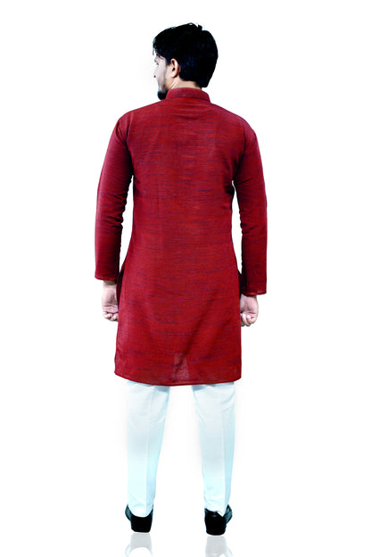 Men's Maroon Cotton Khadi Kurta Pajama Set