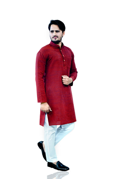 Men's Maroon Cotton Khadi Kurta Pajama Set