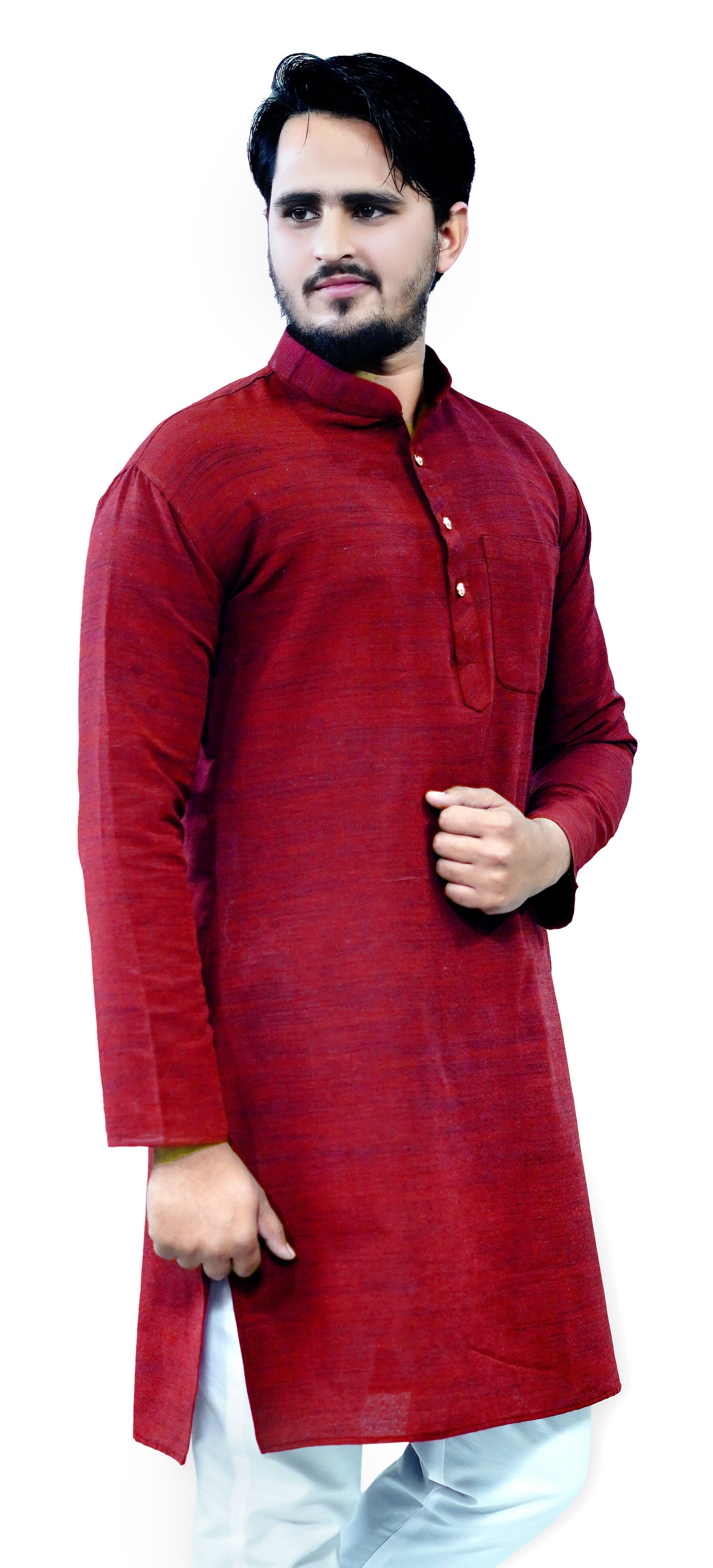 Men's Maroon Cotton Khadi Kurta Pajama Set